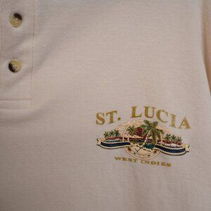 Vintage 90s Suki Garments St. Lucia Polo Shirt Embroidered XL Cream Color